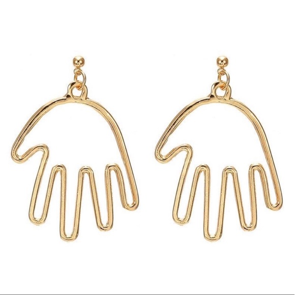Abstract Hand Gold Metal Dangle Earrings - Picture 3 of 5